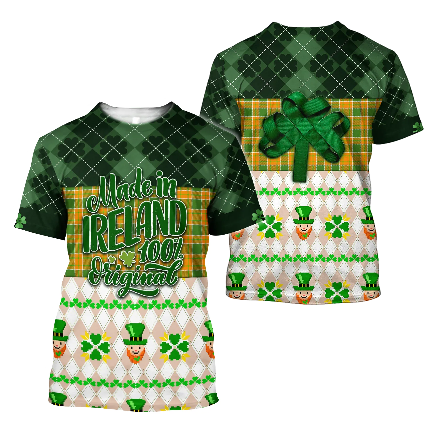 Made In Ireland 100% Original Shamrock Patrick Day All Over Printed Shirt