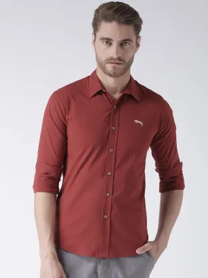 Men Red Slim Fit Solid Casual Shirt