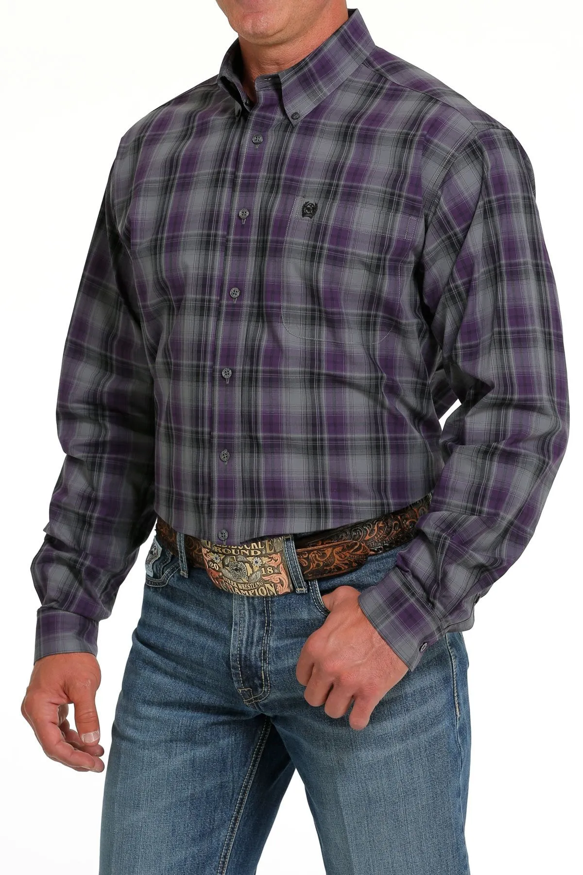 Men's Cinch Purple/Black Plaid Long Sleeve Shirt - MTW1105642