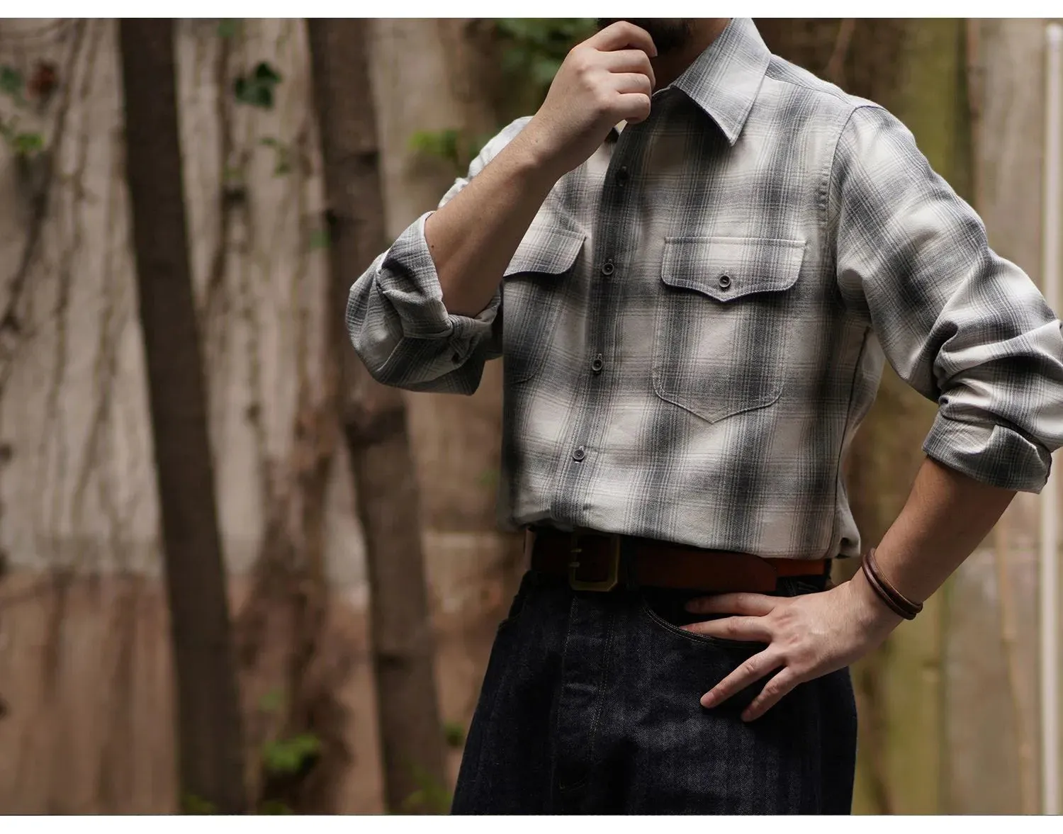 Men's Gradient Plaid Long Sleeves Shirt - Western Style