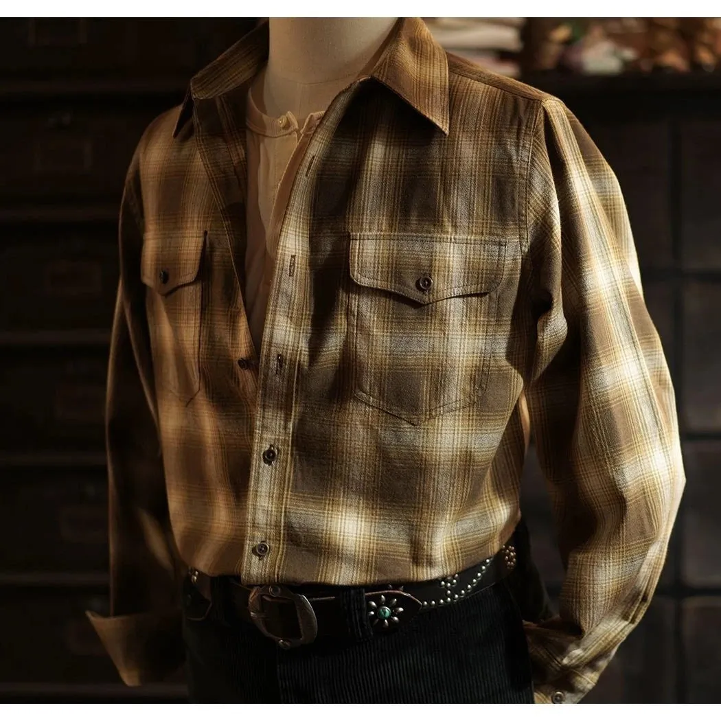 Men's Gradient Plaid Long Sleeves Shirt - Western Style