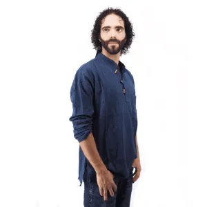 Men's Handmade Casual Boho Cotton Shirt Size S-M-L-XL Blue