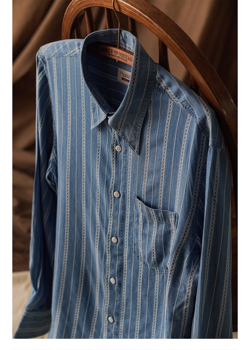 Men's Jacquard Striped Long Sleeves Denim Shirt