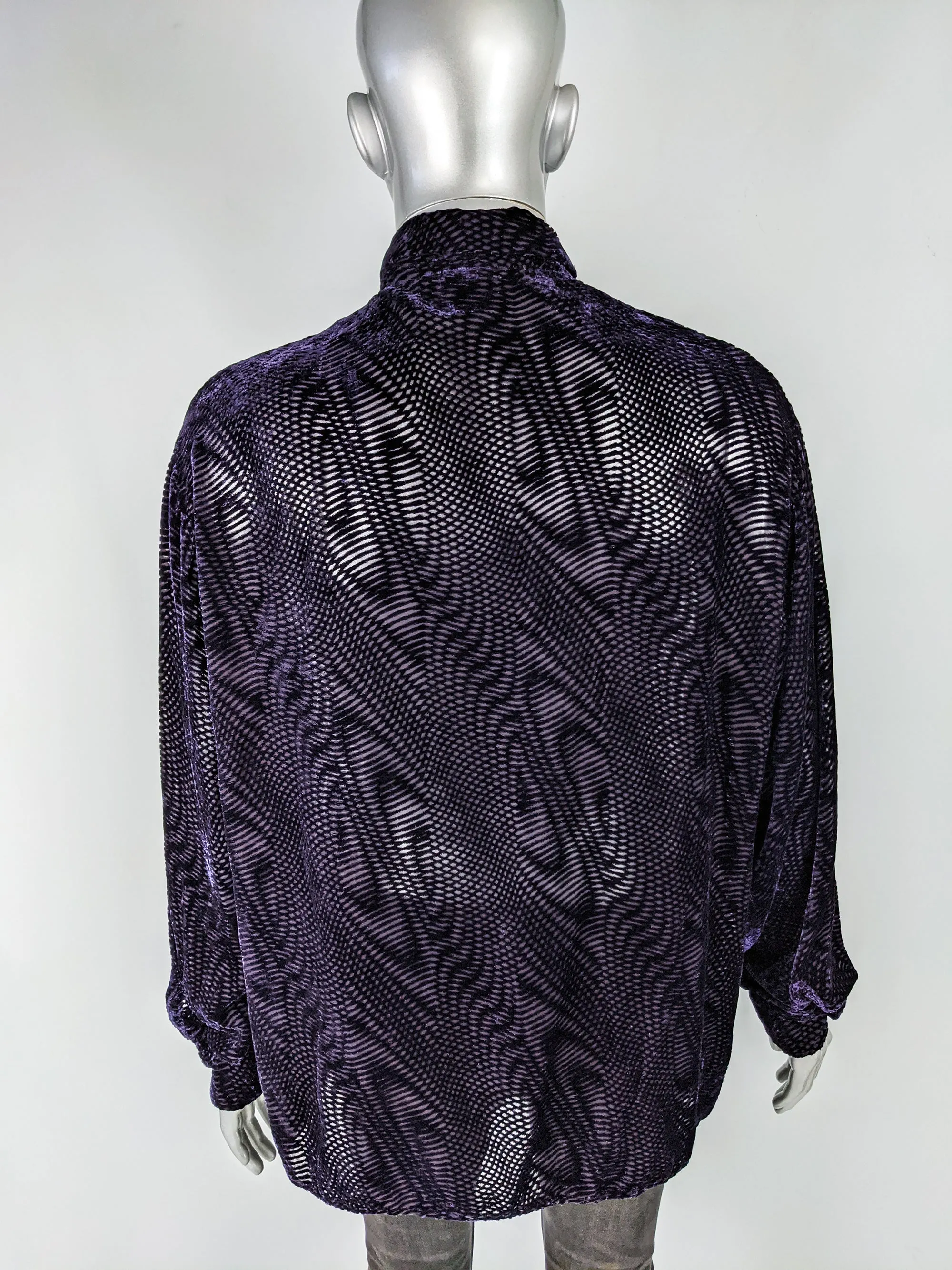 Mens Vintage Purple Semi Sheer Velvet Devoré Shirt, 1990s