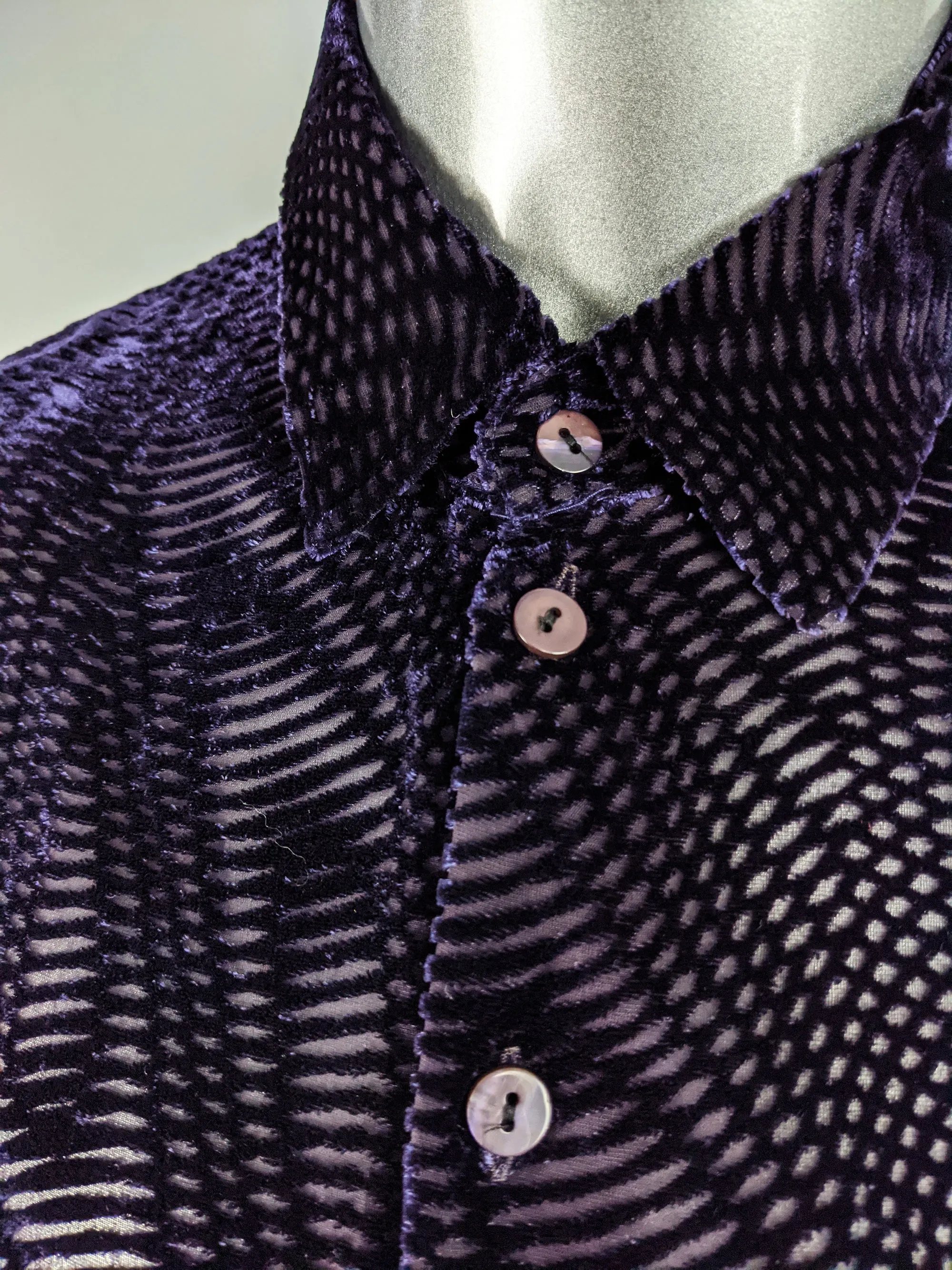 Mens Vintage Purple Semi Sheer Velvet Devoré Shirt, 1990s