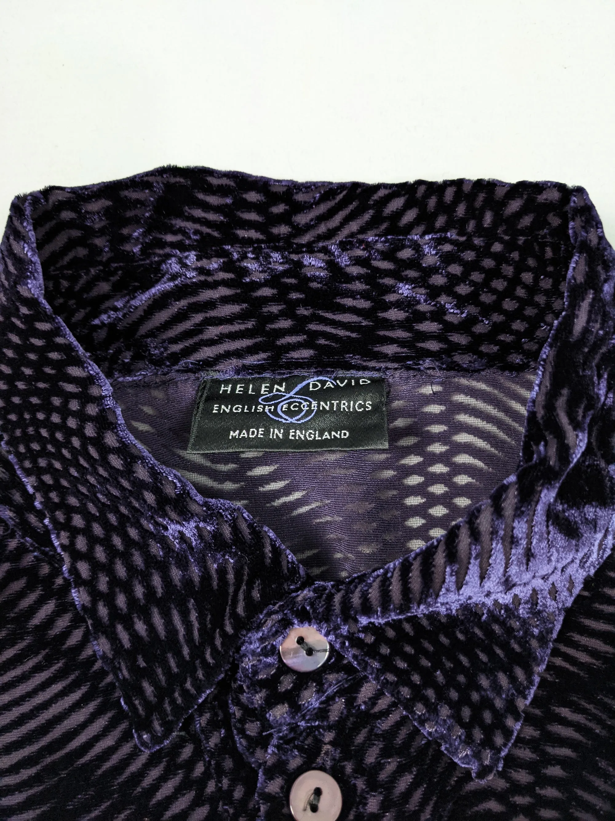 Mens Vintage Purple Semi Sheer Velvet Devoré Shirt, 1990s