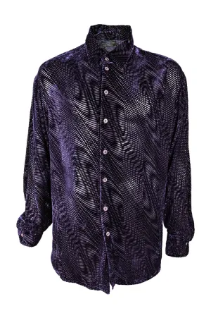 Mens Vintage Purple Semi Sheer Velvet Devoré Shirt, 1990s