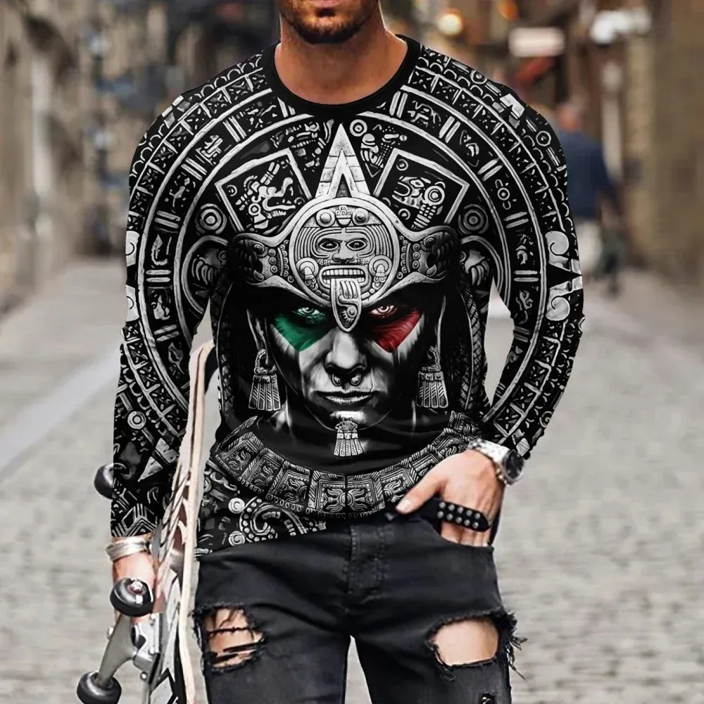 Mexico Eagle Flag Long Sleeve Shirt For Men Fashion 3D Pattern, Gift for Mexican Christmas