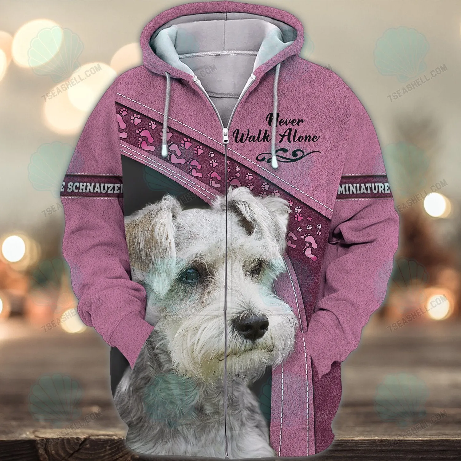 Miniature Schnauzer Pink Love Never Walk Alone 3D Full Print Shirts, Christmas Dog Memorial Gifts for loss of Dog