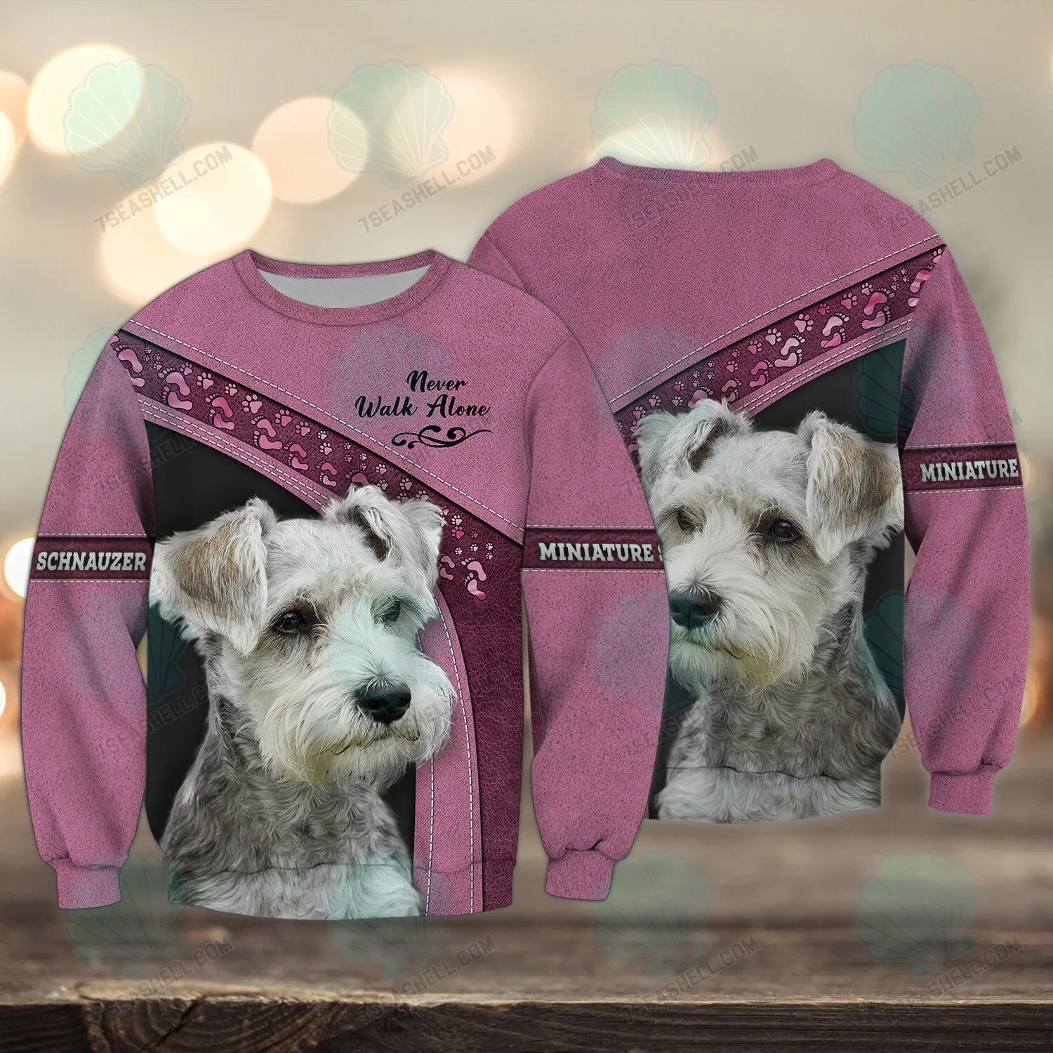 Miniature Schnauzer Pink Love Never Walk Alone 3D Full Print Shirts, Christmas Dog Memorial Gifts for loss of Dog