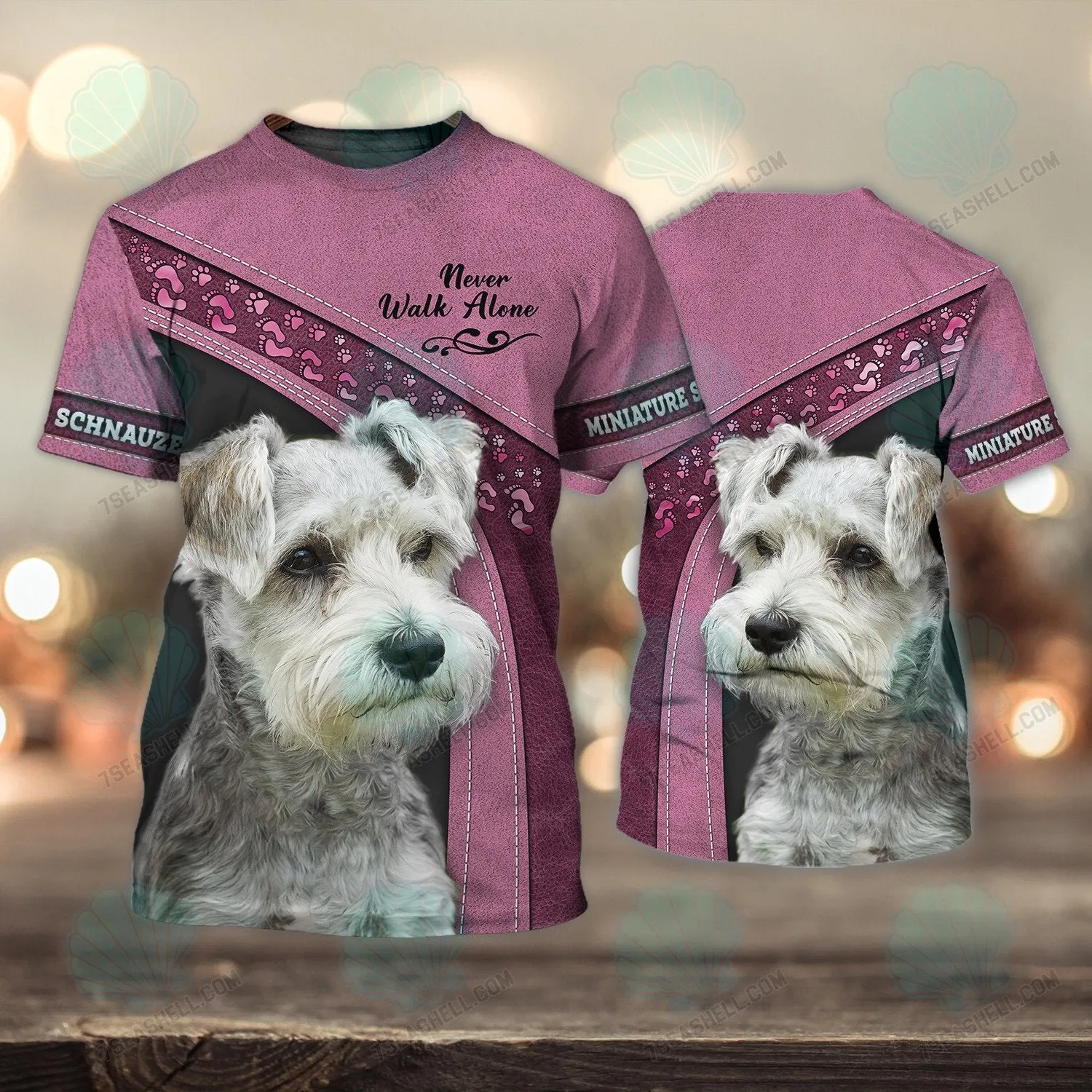 Miniature Schnauzer Pink Love Never Walk Alone 3D Full Print Shirts, Christmas Dog Memorial Gifts for loss of Dog