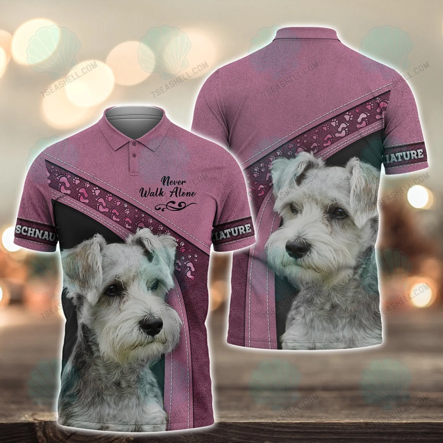 Miniature Schnauzer Pink Love Never Walk Alone 3D Full Print Shirts, Christmas Dog Memorial Gifts for loss of Dog