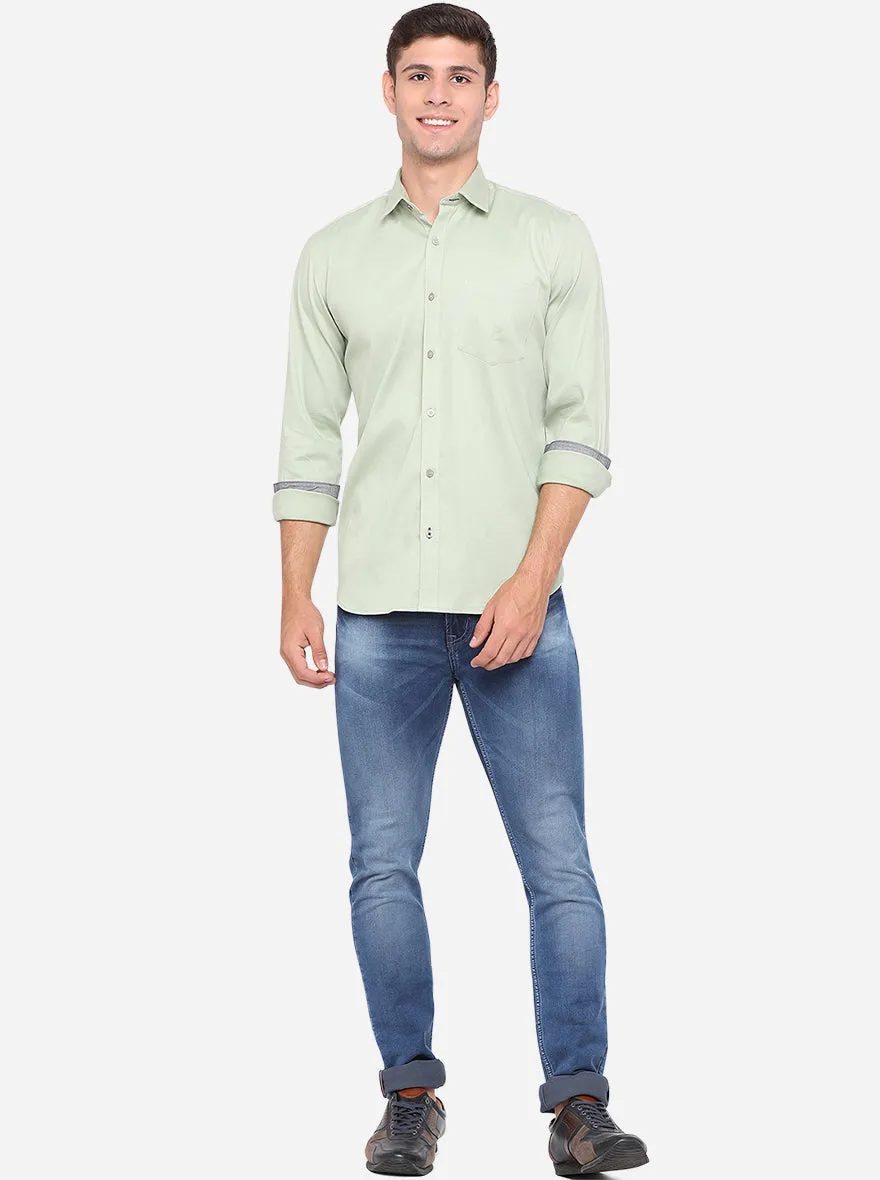 Mint Green Solid Slim Fit Casual Shirt | Greenfibre