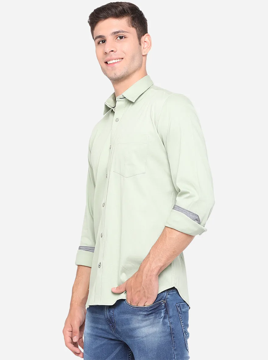 Mint Green Solid Slim Fit Casual Shirt | Greenfibre