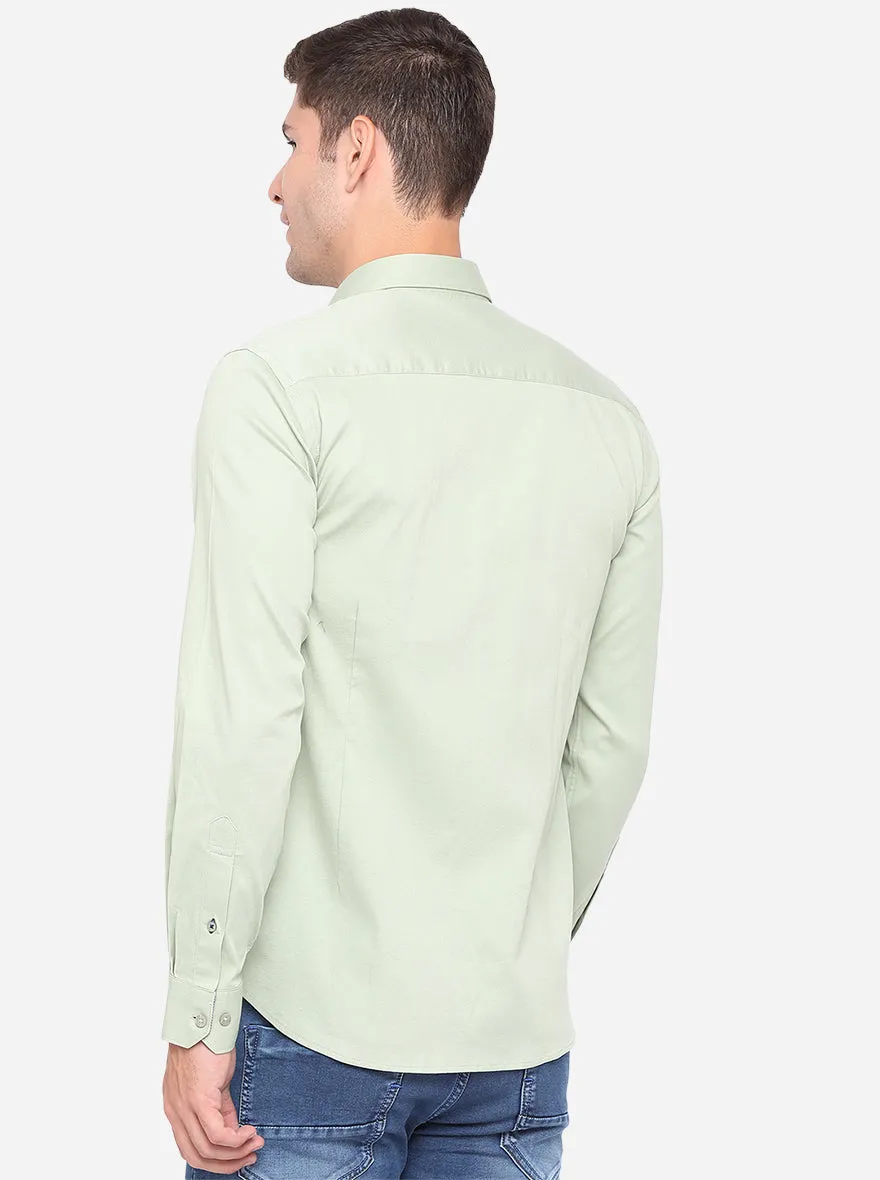 Mint Green Solid Slim Fit Casual Shirt | Greenfibre