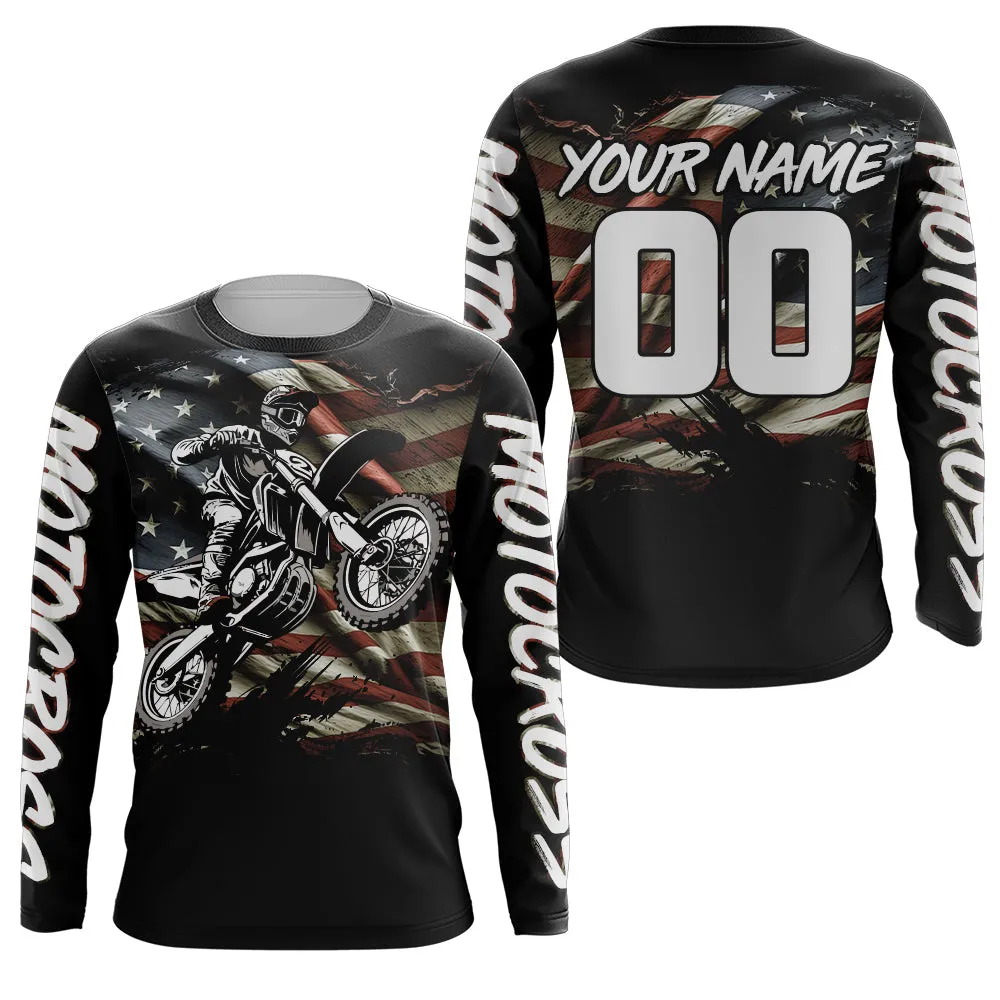 Motocross Jersey UPF30  American Flag Dirt Bike Racing Adult&Kid Off-Road Motorcycle Long Sleeve Shirt