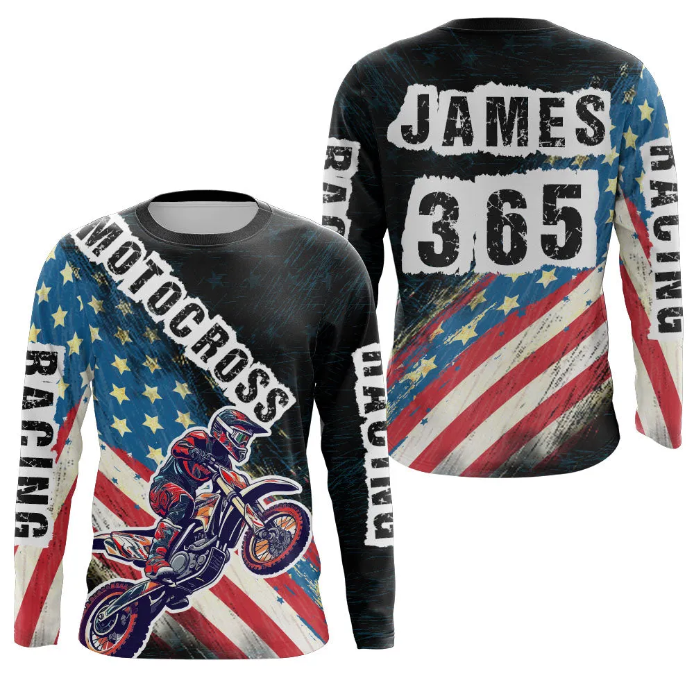 Motocross Jersey UPF30  American Flag Dirt Bike Racing Adult&Kid Off-Road Motorcycle Long Sleeve Shirt