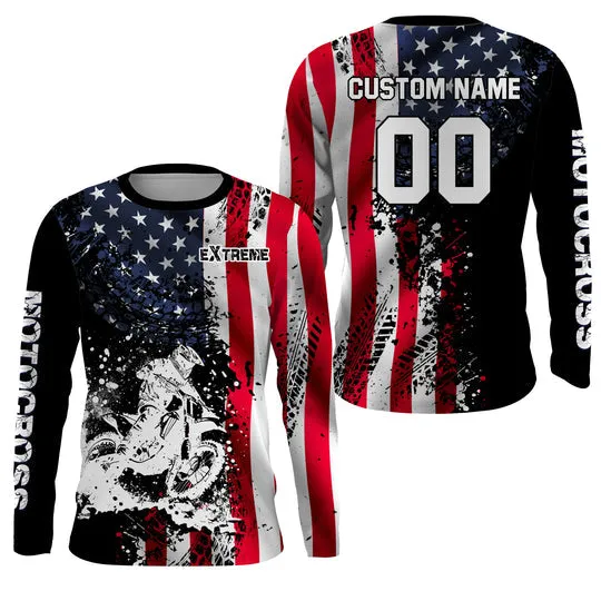 Motocross Jersey UPF30  American Flag Dirt Bike Racing Adult&Kid Off-Road Motorcycle Long Sleeve Shirt