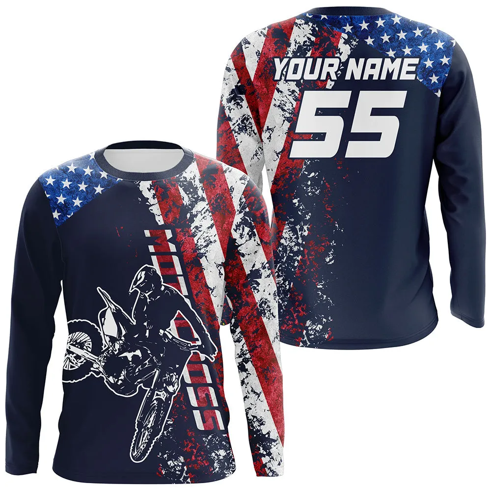 Motocross Jersey UPF30  American Flag Dirt Bike Racing Adult&Kid Off-Road Motorcycle Long Sleeve Shirt