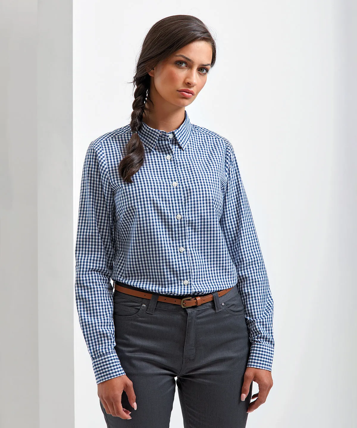 Navy/White - Women's Maxton check long sleeve shirt