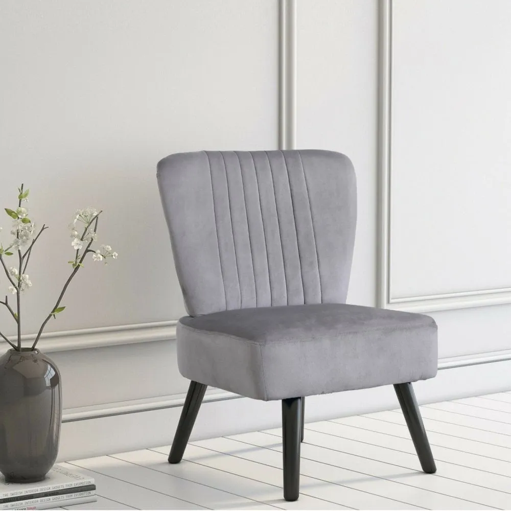 Neo Vieste Grey Crushed Velvet Shell Accent Chair