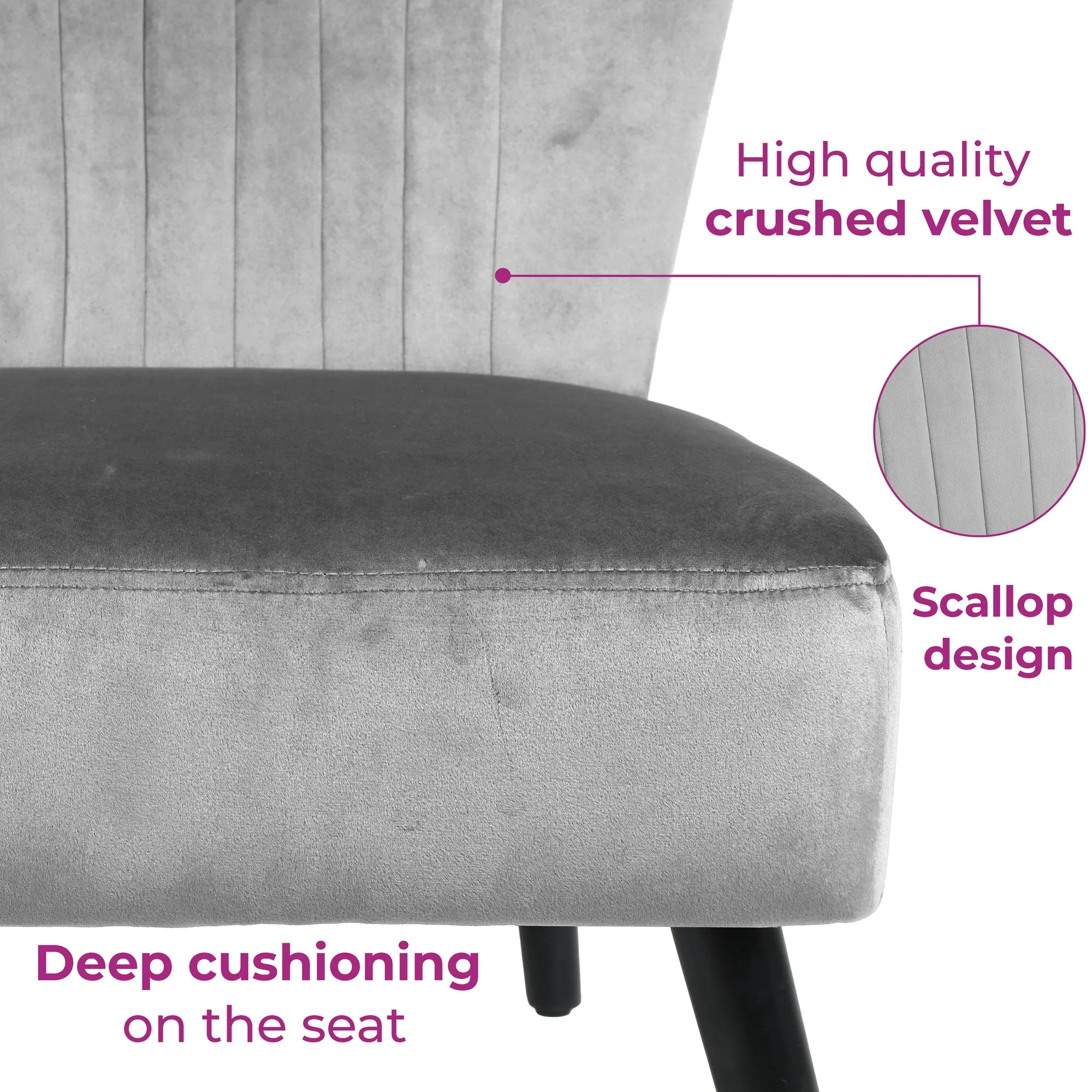 Neo Vieste Grey Crushed Velvet Shell Accent Chair