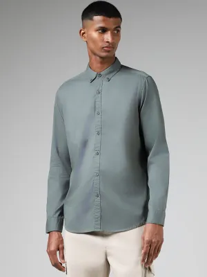 Nuon Solid Light Emerald Cotton Slim-Fit Shirt