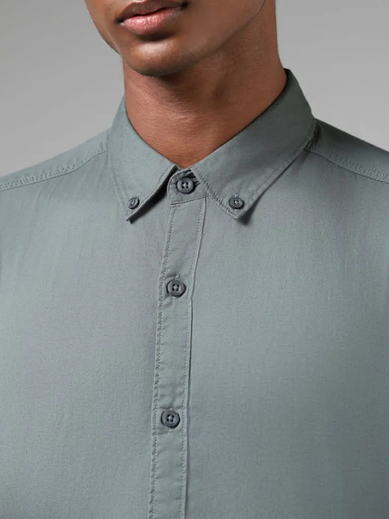 Nuon Solid Light Emerald Cotton Slim-Fit Shirt