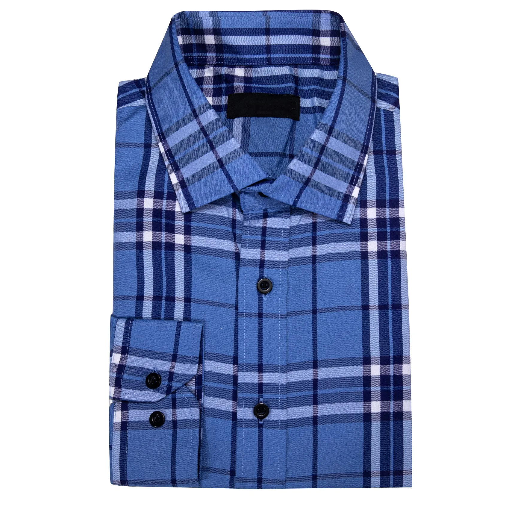 Ocean Blue Plaid Men's Long Sleeve Work Shirt