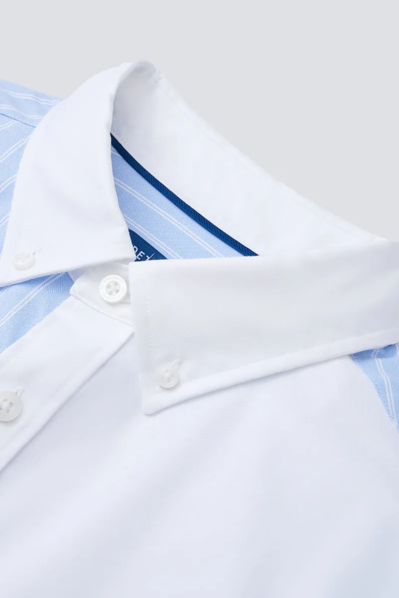 Oxford Button-Down Color Blocked Casual Shirt | White / Blue Stripes 81806N