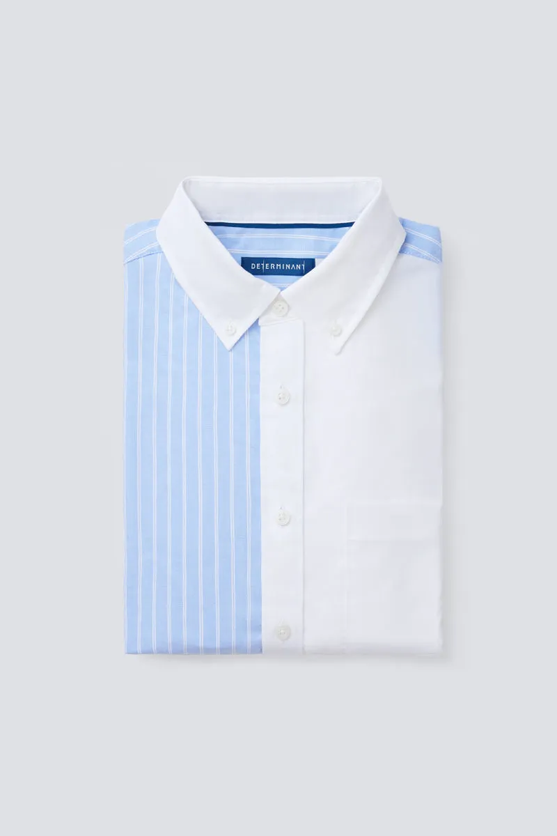 Oxford Button-Down Color Blocked Casual Shirt | White / Blue Stripes 81806N