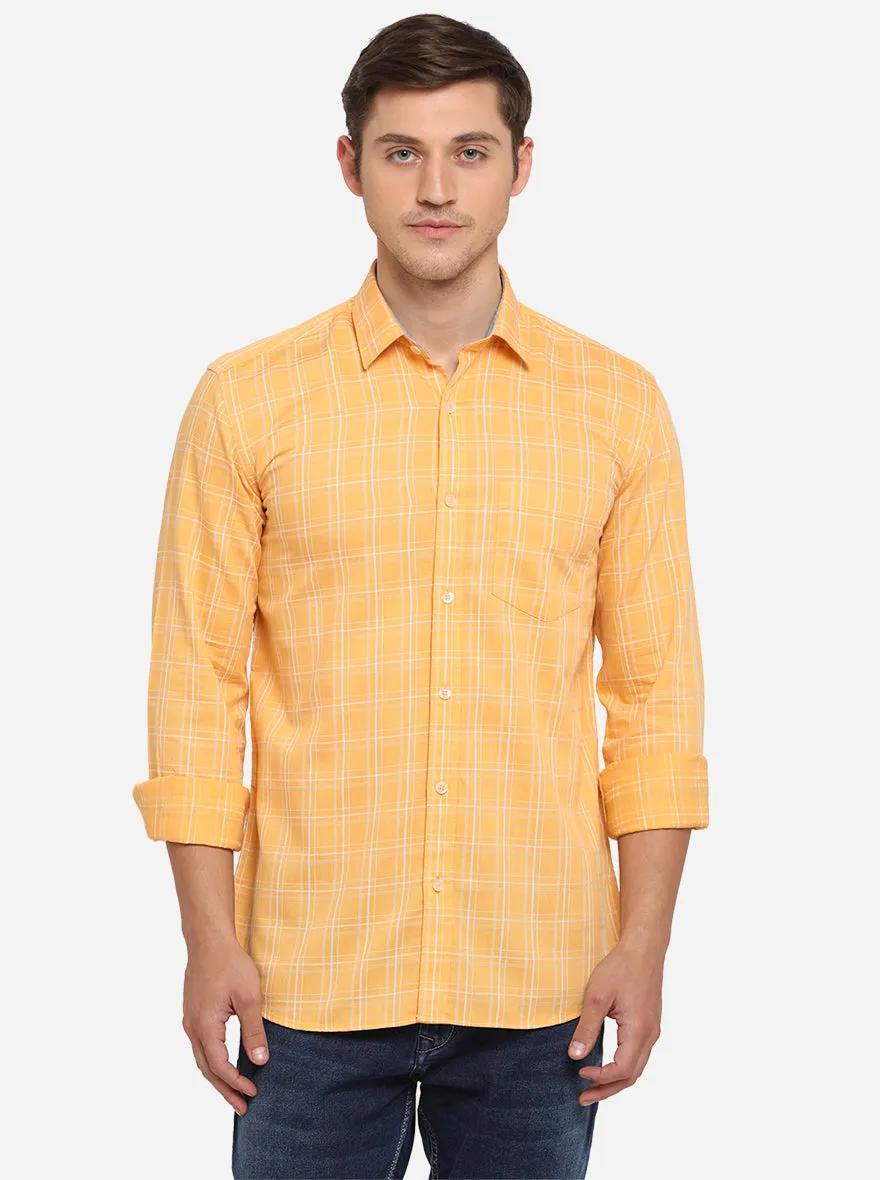 Pale Yellow Checked Slim Fit Semi Casual Shirt | JadeBlue