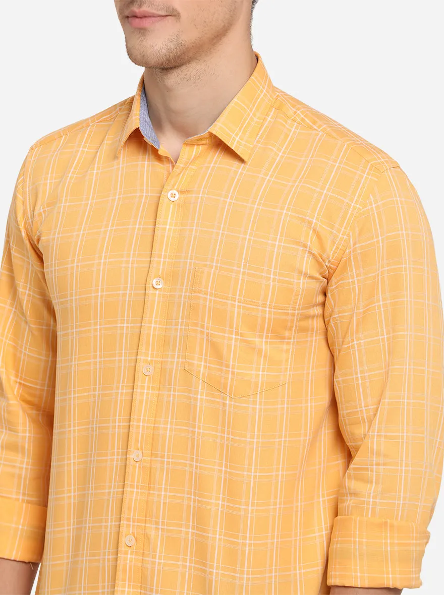 Pale Yellow Checked Slim Fit Semi Casual Shirt | JadeBlue