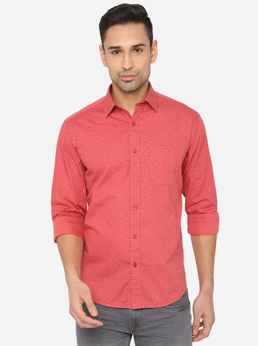 Paprika Pink Printed Classic Fit Casual Shirt | Greenfibre