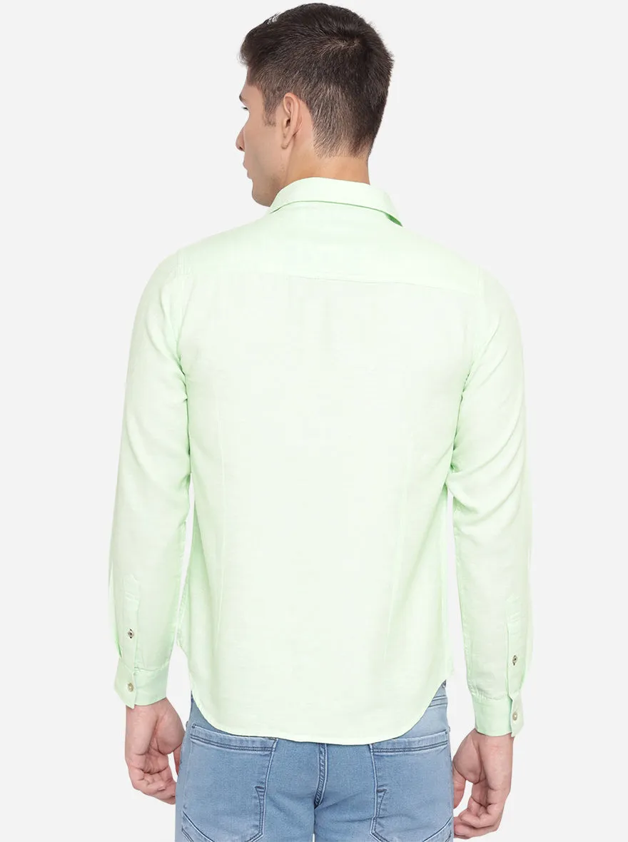 Paradise Green Solid Slim Fit Semi Casual Shirt | Greenfibre