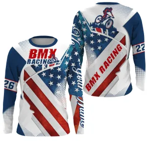 Patriotic BMX 3D Long Sleeve USA Bicycle Motocross Cycling Tops American BMX Riding Shirt