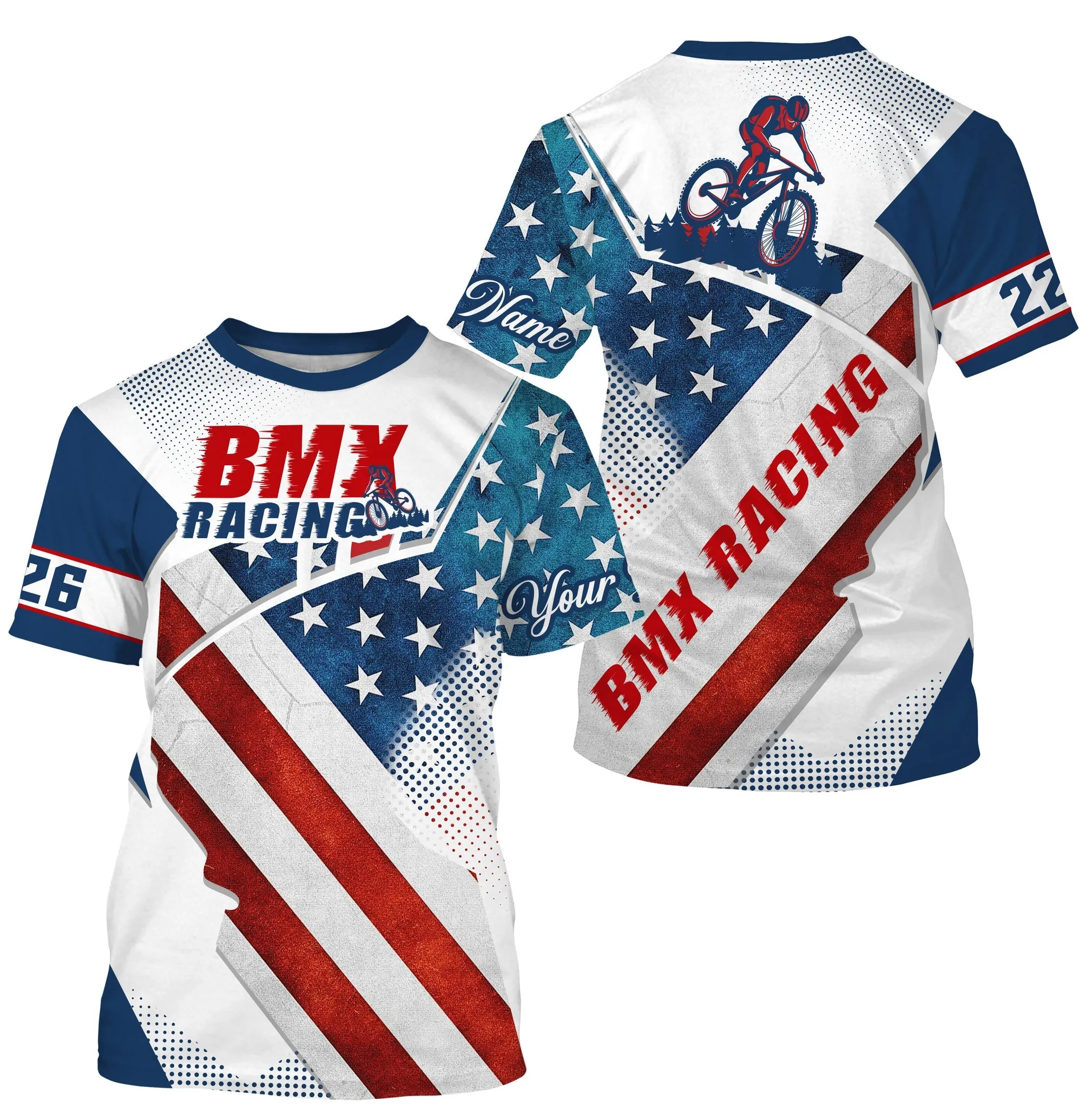 Patriotic BMX 3D Long Sleeve USA Bicycle Motocross Cycling Tops American BMX Riding Shirt