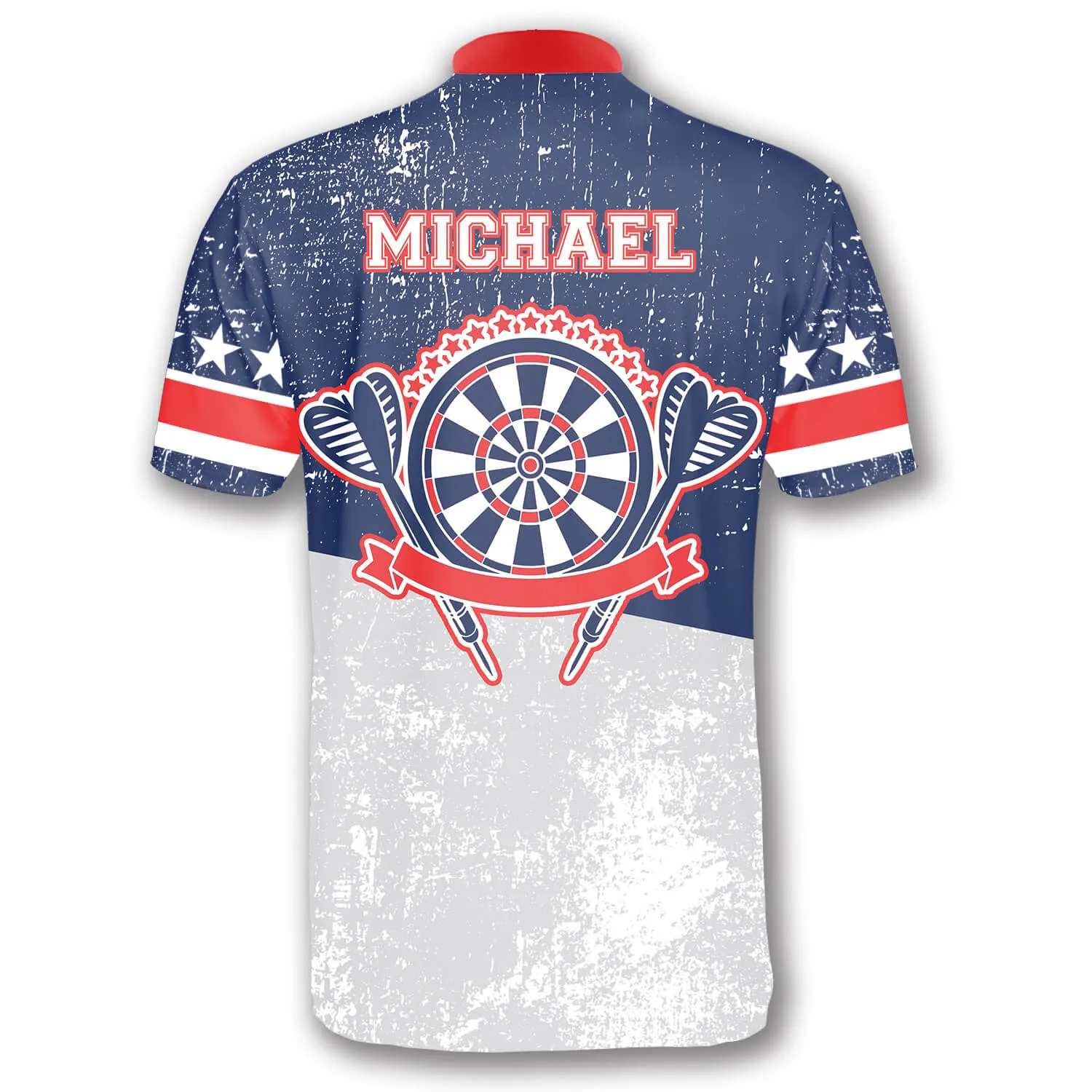 Patriotic Rustic Patch Custom Darts Jerseys for Men, White and Blue Dart Vintage Shirt