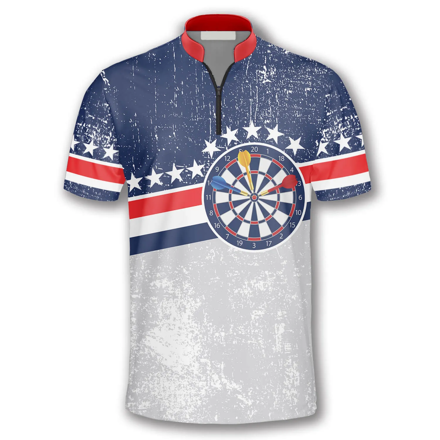 Patriotic Rustic Patch Custom Darts Jerseys for Men, White and Blue Dart Vintage Shirt