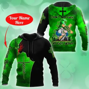 Personalized Irish Jesus Unisex Shirt For Man and Women, I Don't Need Luck I've Got Jesus Gnome Patrick Day Shirt