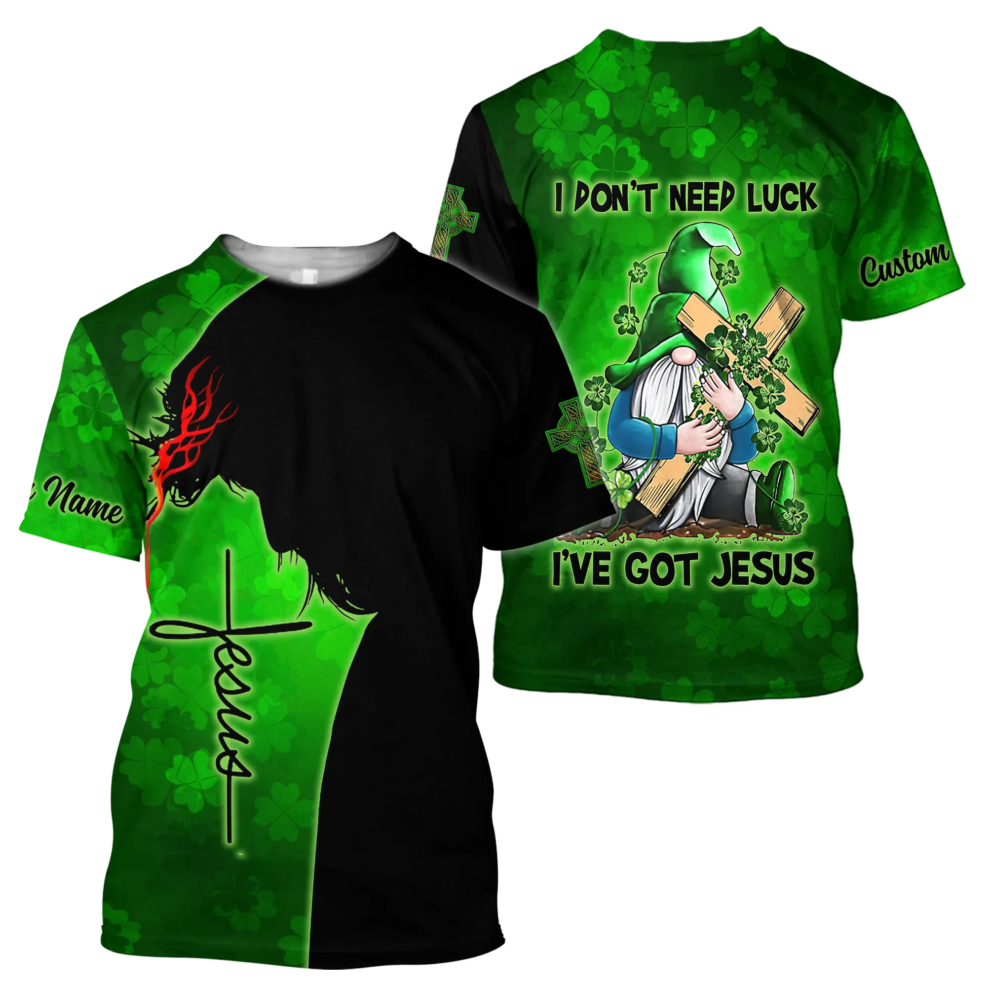 Personalized Irish Jesus Unisex Shirt For Man and Women, I Don't Need Luck I've Got Jesus Gnome Patrick Day Shirt