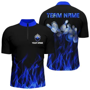 Personalized Men Bowling Shirt Multicolor Flame Bowling Ball and Pins, Bowling jerseys for Bowler