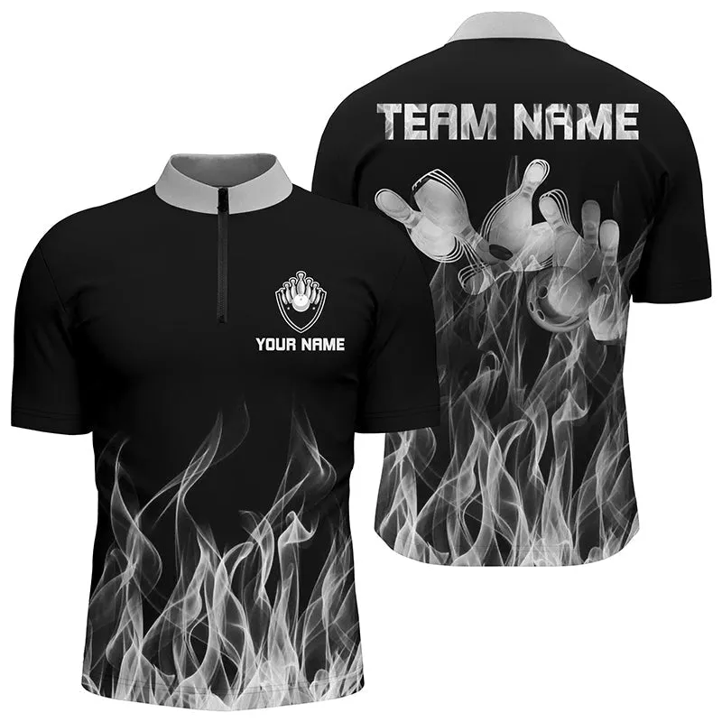 Personalized Men Bowling Shirt Multicolor Flame Bowling Ball and Pins, Bowling jerseys for Bowler