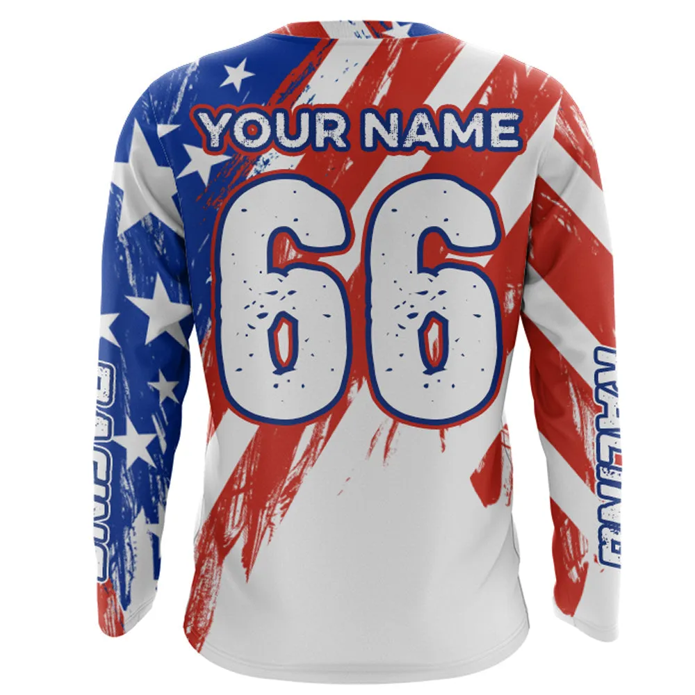 Personalized Name American Flag Extreme Motocross Racing Jersey Men Dirt Bike Shirt Patriotic