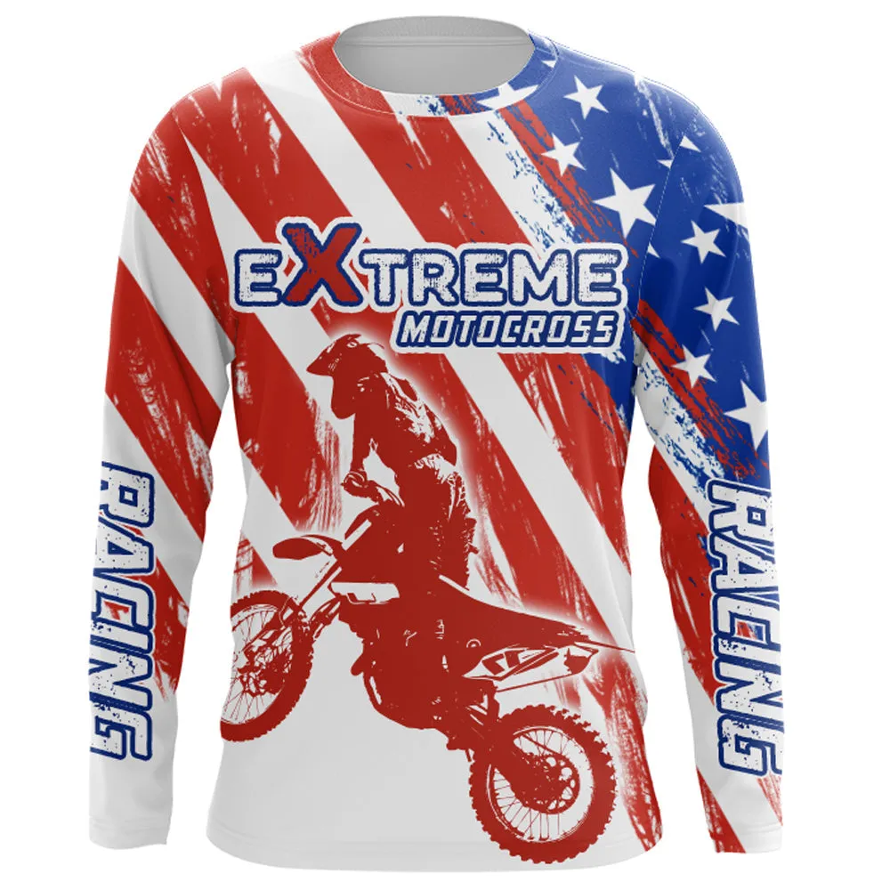 Personalized Name American Flag Extreme Motocross Racing Jersey Men Dirt Bike Shirt Patriotic