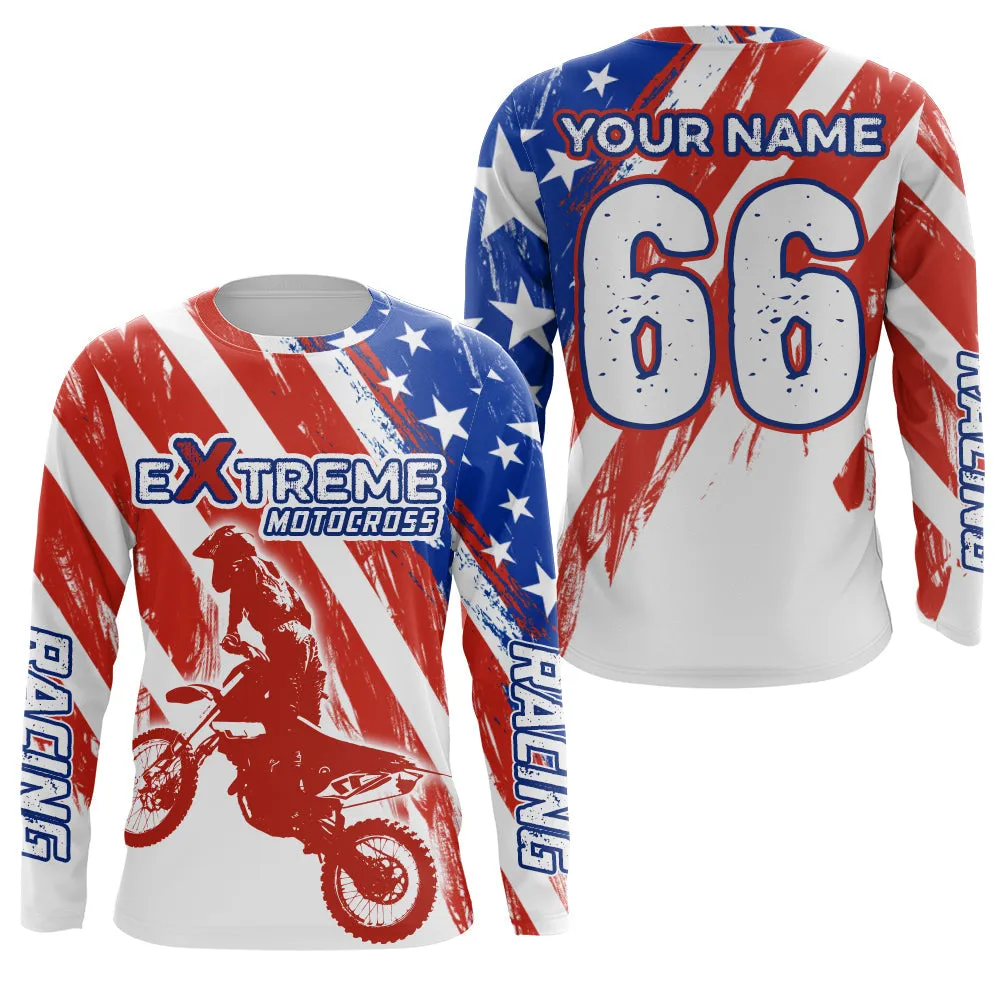 Personalized Name American Flag Extreme Motocross Racing Jersey Men Dirt Bike Shirt Patriotic