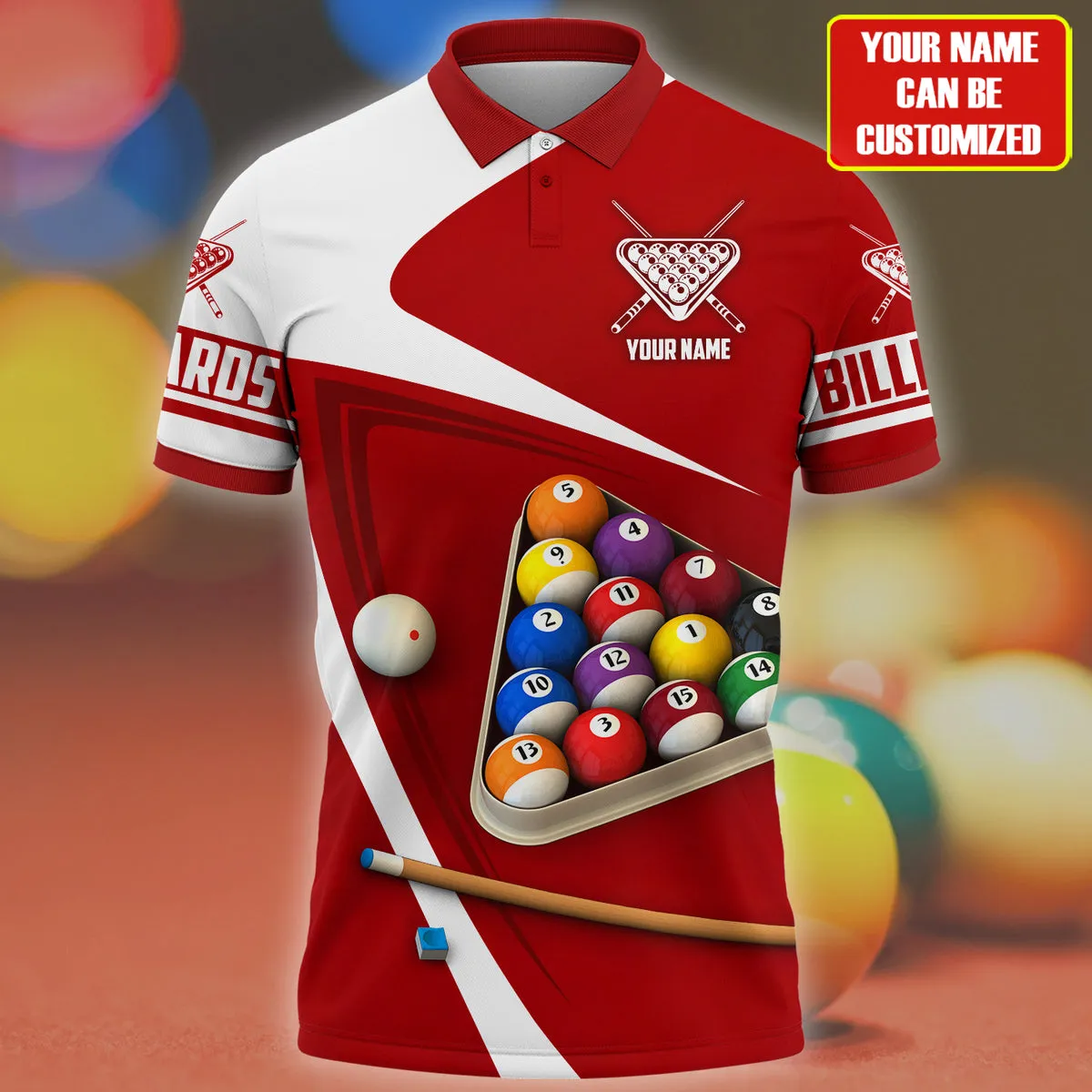 Personalized Name Billiard Player All Over Printed Unisex Polo Shirt, Red Billiard Uniform Shirt