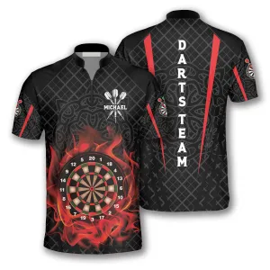 Personalized Name Team Board On Fire Celtic Pattern Custom Darts Jerseys For Men, Shirt for Dart Players