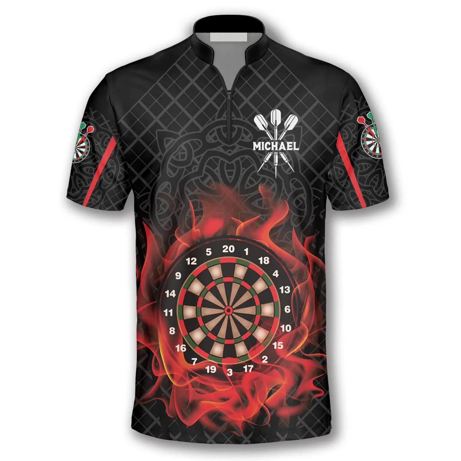 Personalized Name Team Board On Fire Celtic Pattern Custom Darts Jerseys For Men, Shirt for Dart Players