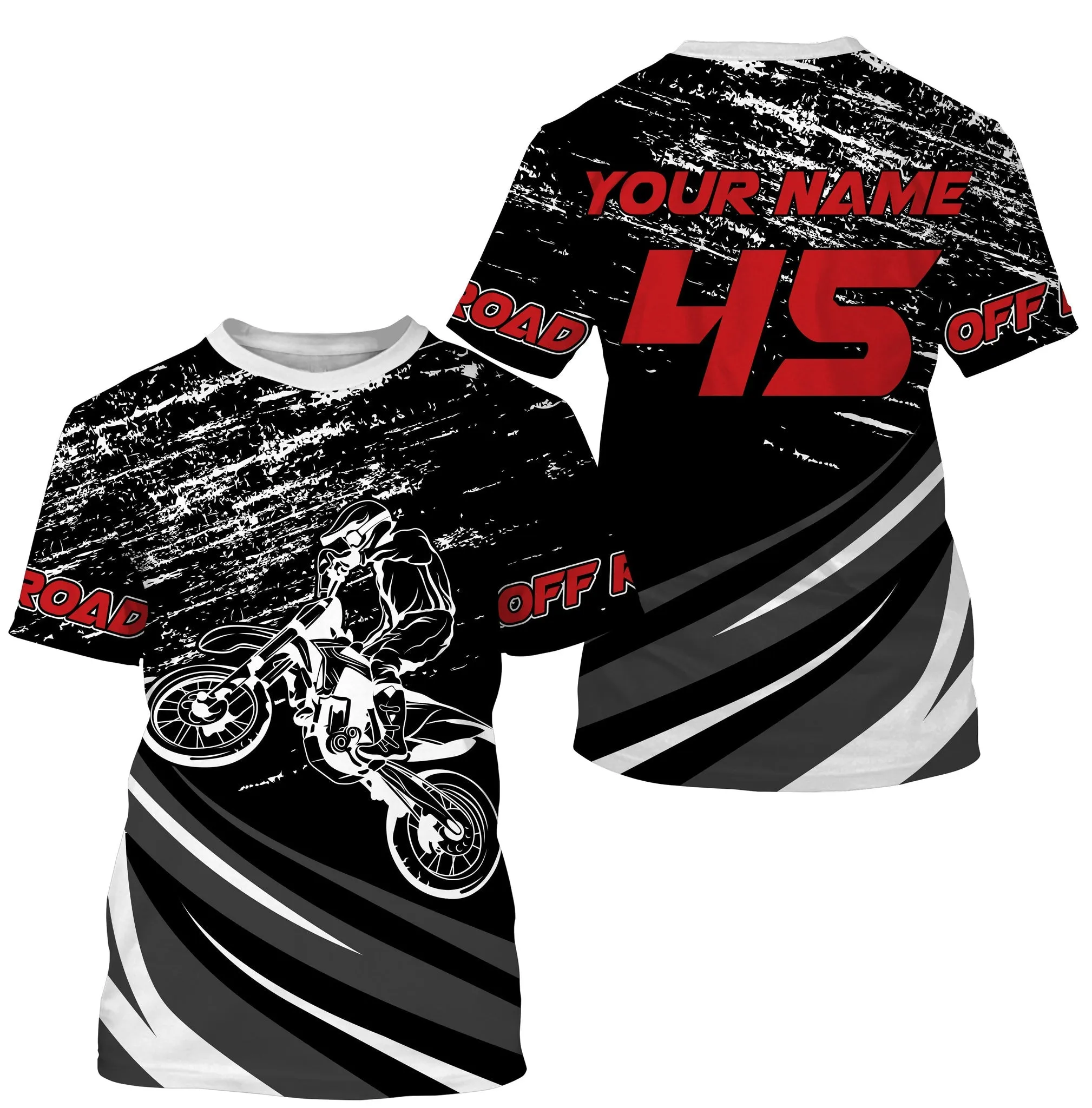 Personalized Off Road Grunge 3D Long Sleeve, UPF Dirt Bike Racing Long Sleeves Motocross Racewear